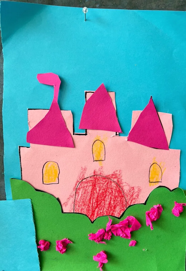 Annas Zeichnung: Rosa Schloss Collage